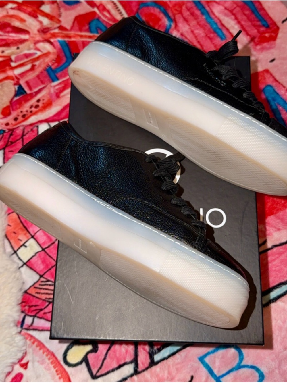 Valentino Black Leather Low-Top Sneakers with White Soles - Picture 3 of 4